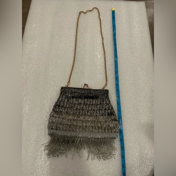 Zara Multi Color Heavily Beaded Fringe Evening Shoulder Bag Hand Pouch Pouch - Picture 8 of 10